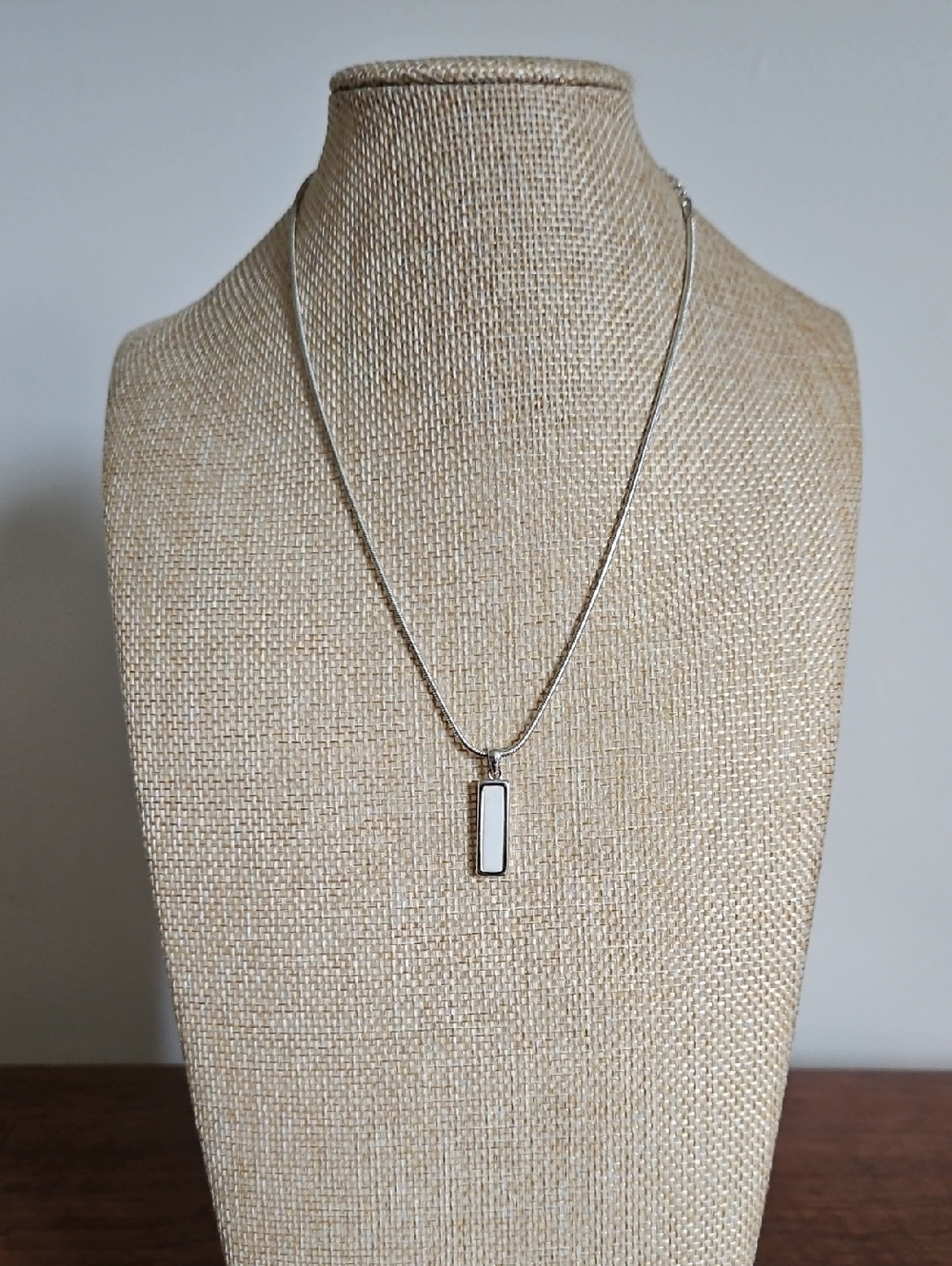 Minimal Silver-Tone White Bar Pendant Necklace